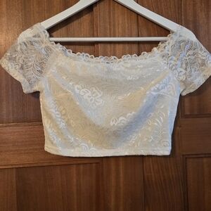Windsor White Lace Off-Shoulder Crop Top